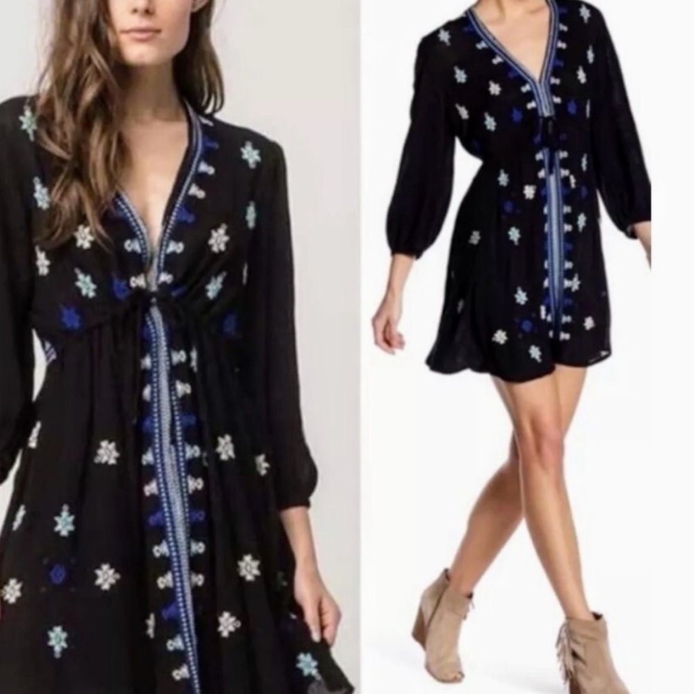 Free People Stargazer Swing Embroidered Boho  Mini Dress Size S/P